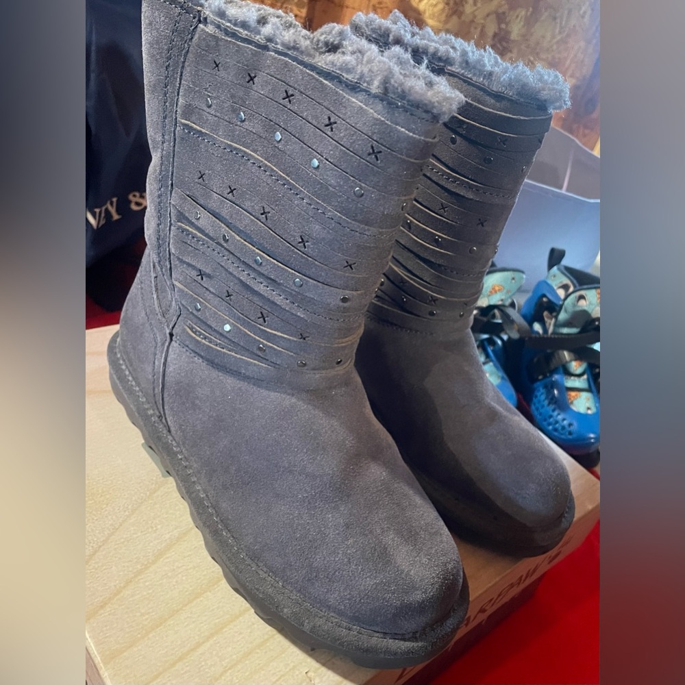 BearPaw Charcoal Winter Boots with Studded Detail